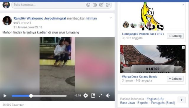 Duh..! Video Mesum di Alun-alun Lumajang Viral di Media Sosial