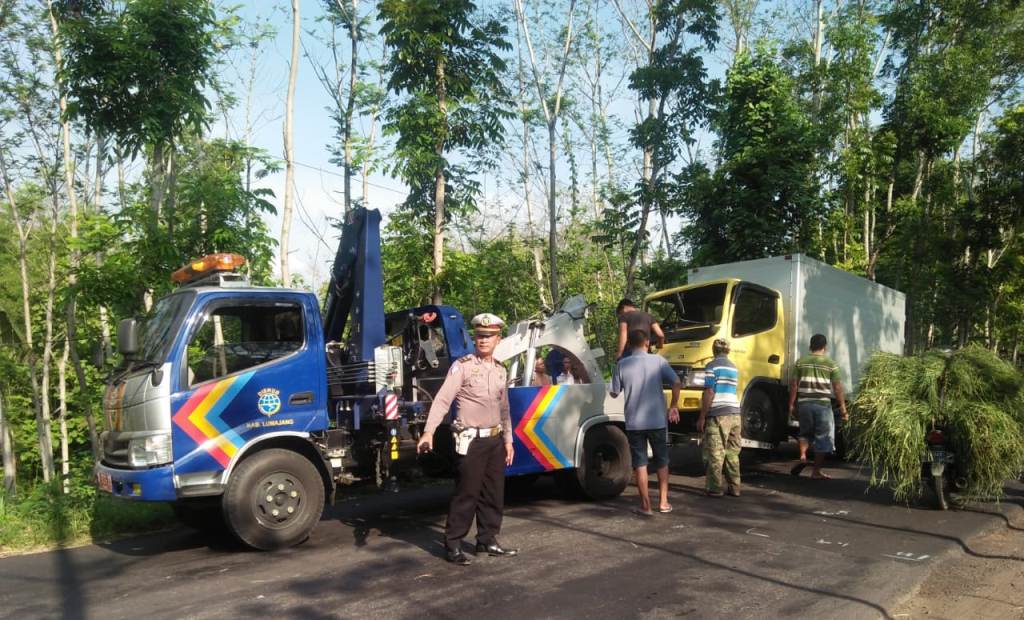 Truck Box Asal Tanggerang Tabrakan di Jalan Raya Wonorejo Lumajang